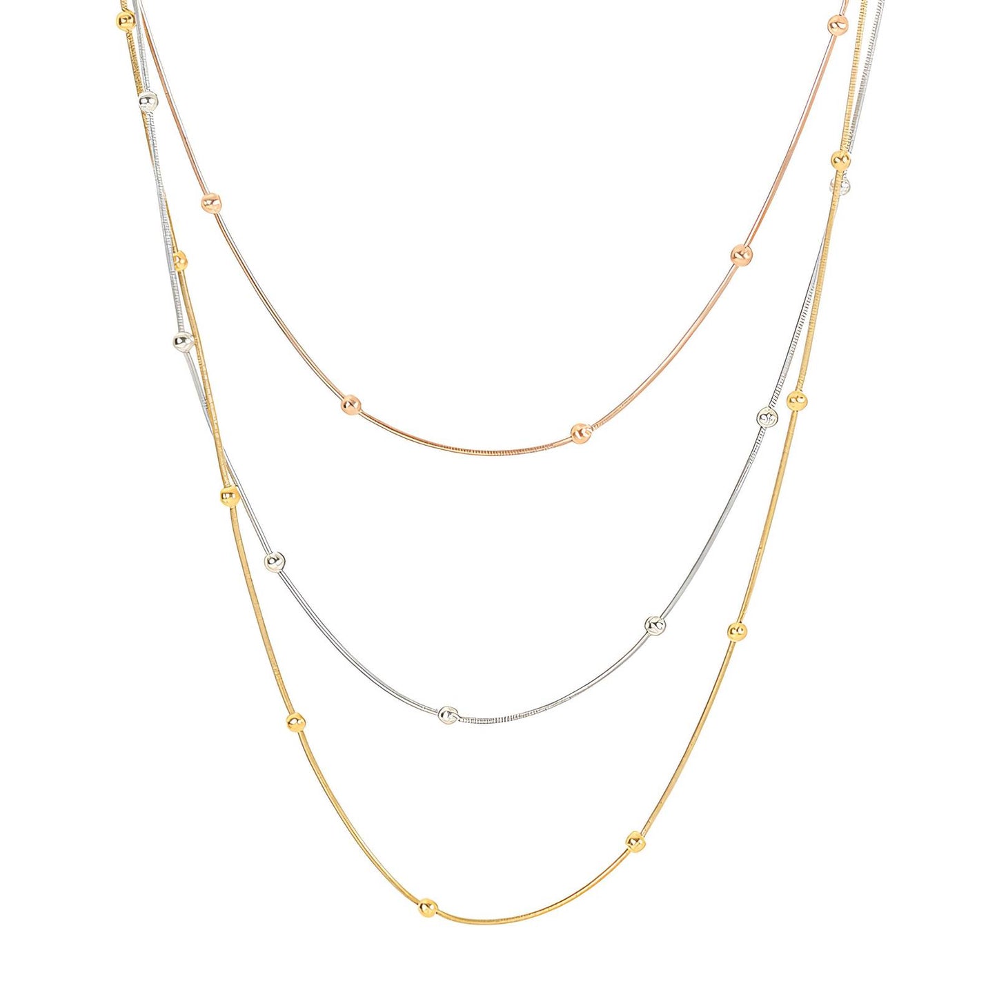 Boujee Essence tri-tone layered necklace - gold, silver and rose