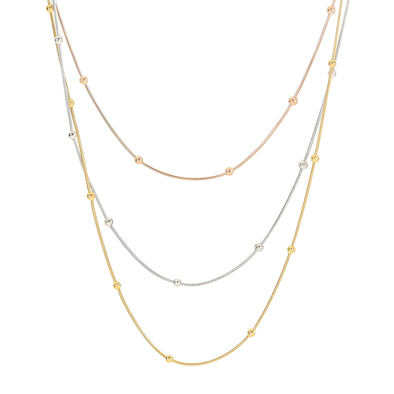 Boujee Essence tri-tone layered necklace - gold, silver and rose