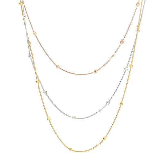 Boujee Essence tri-tone layered necklace - gold, silver and rose